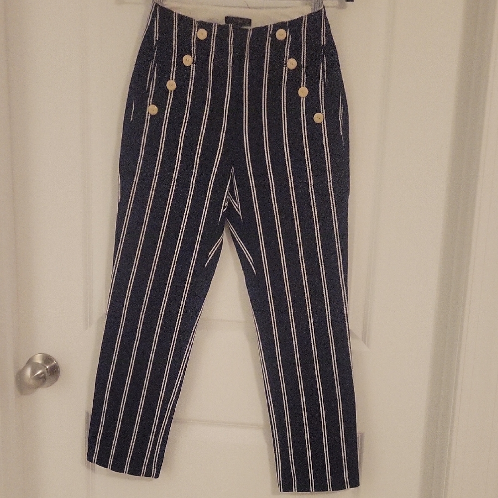 J. Crew Navy and Ivory Striped Pants